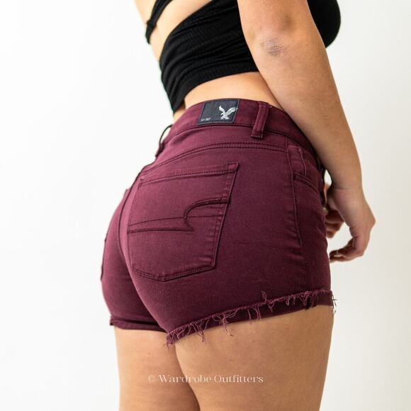 AEO Plum Denim Super Stretch High Rise Shortie Shorts - Picture 5 of 9